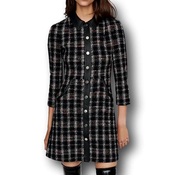 New Maje Paris Renafay Plaid Tweed Bouce Mini Dress Women’s Medium - Picture 3 of 15
